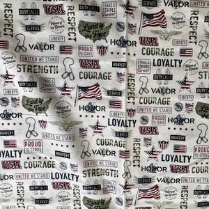 Elizabeth's Studio Fabric Material 45x176 White Patriotic Military Print